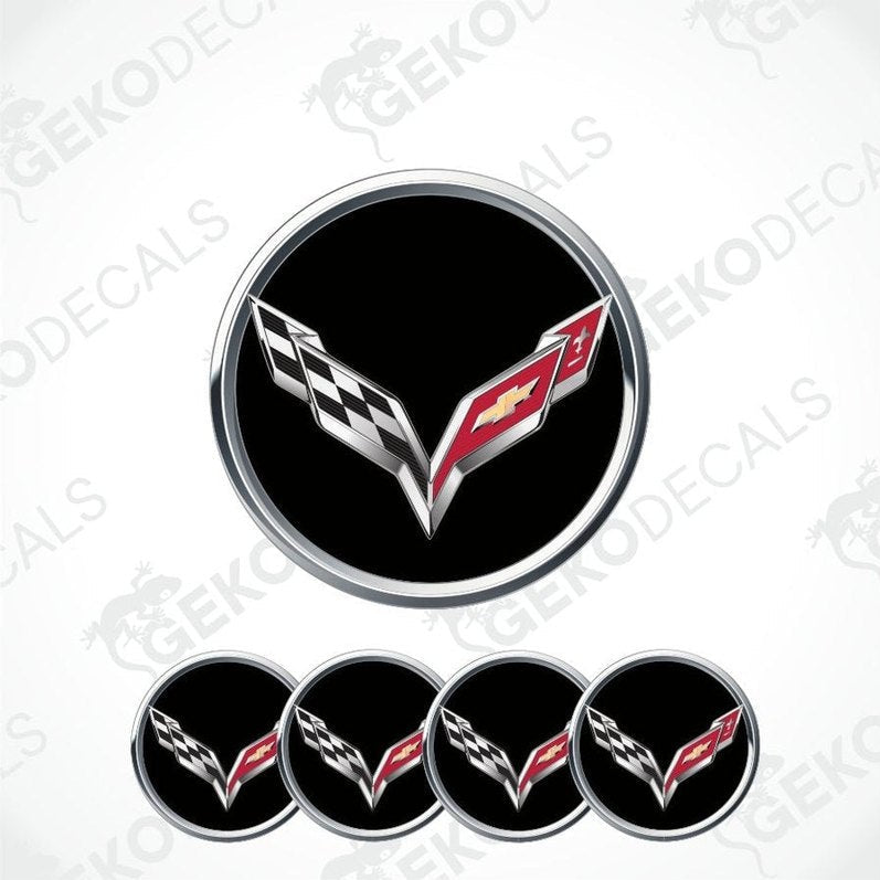 Chevrolet Corvette logo decal set on a white background with 'Gekodecals' branding.