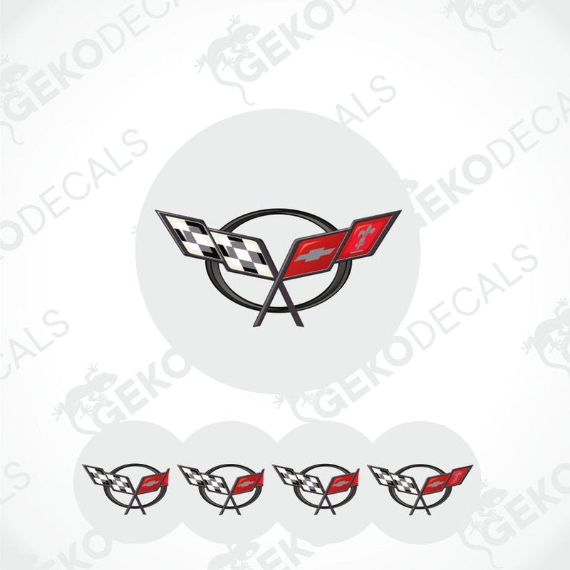 Corvette logo decal with checkered flag design on a white background