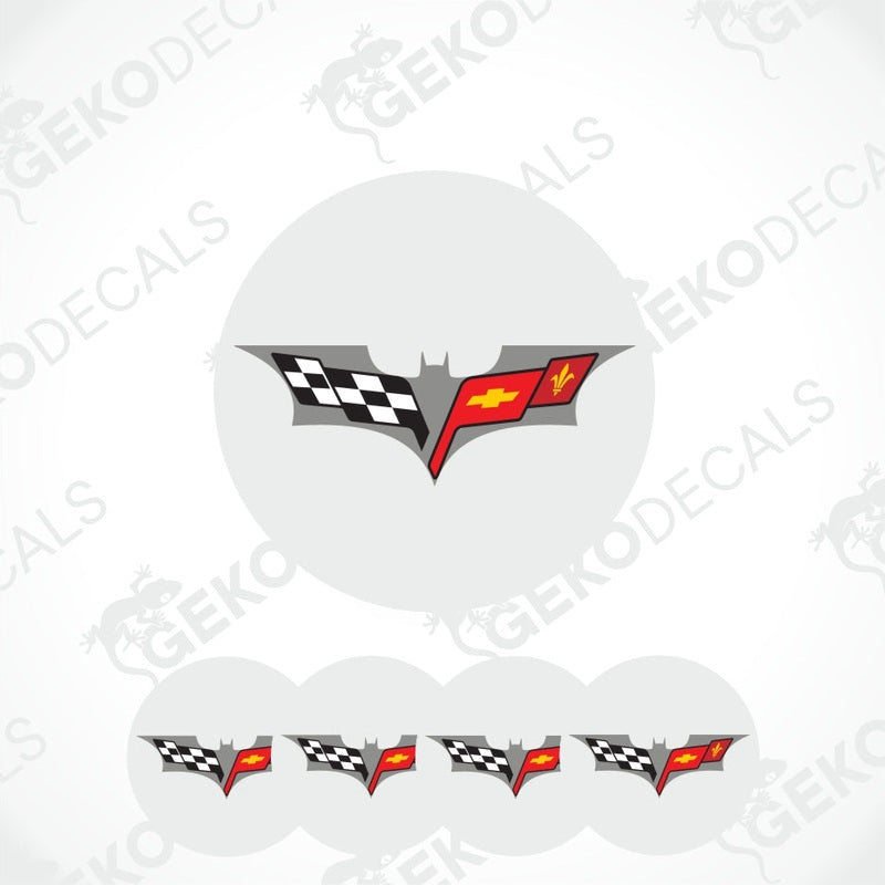 Chevrolet Corvette logo decal set on a white background with 'Gekodecals' branding.