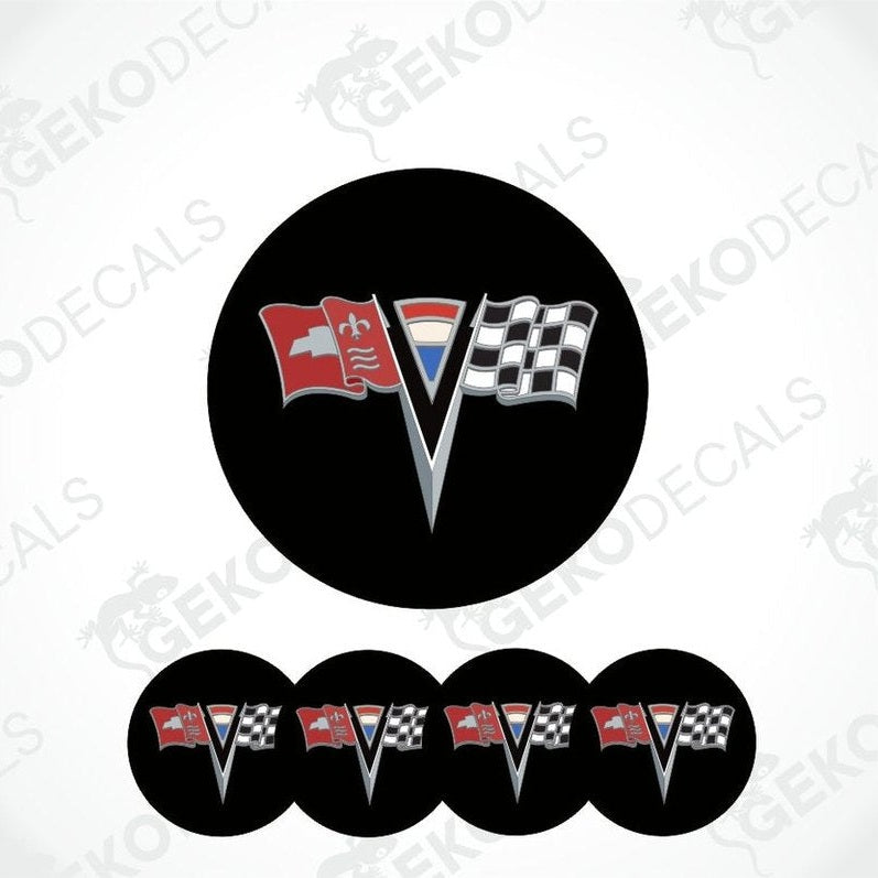 Set of car decals with flags and chevrons on a white background