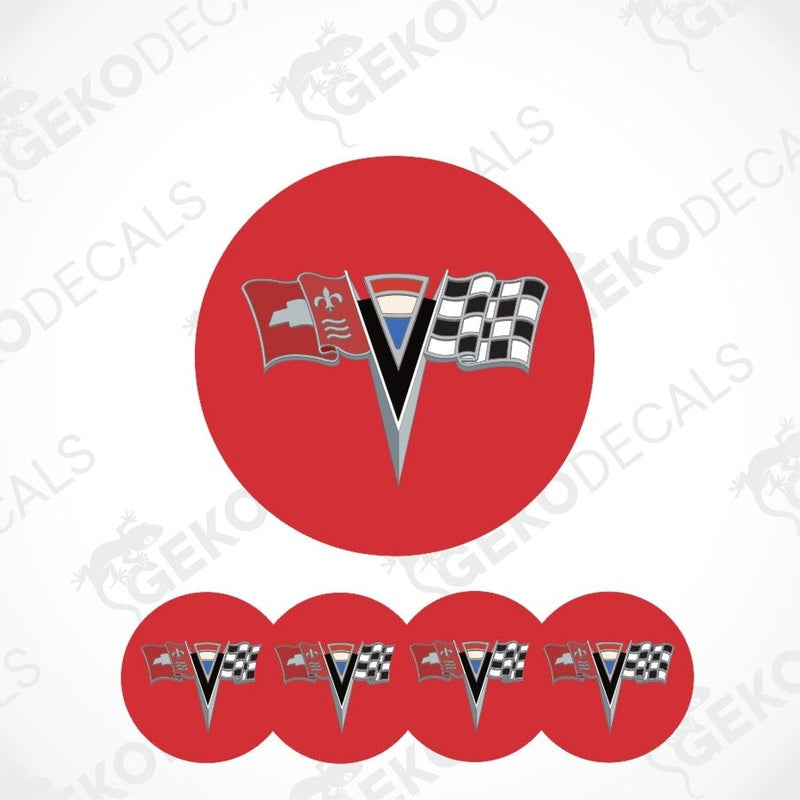 Set of car decals with a red circle featuring a logo and multiple smaller logos below on a white background.