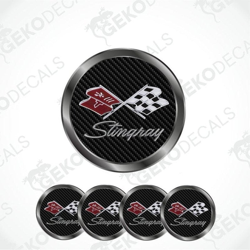 Set of Corvette Stingray emblem stickers on a white background with 'Gekodecals' branding.