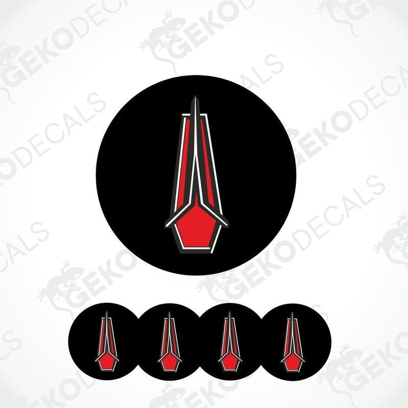 A set of four black vinyl stickers with red detailing, designed for use as car decals or wheel caps. The word 'CHRYSLER' is visible on each sticker.