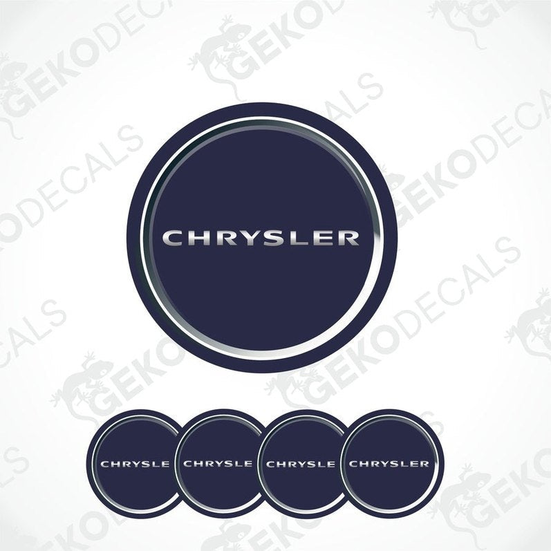 Set of five black vinyl decals with the Chrysler logo, four are circular and one is rectangular with a silver border.