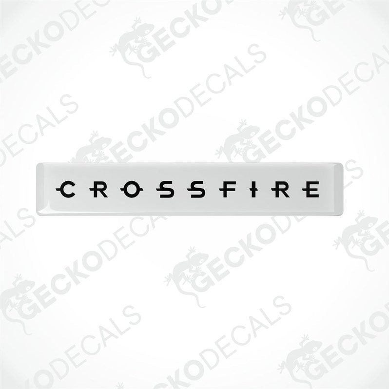White vinyl stickers with the text 'CROSSFIRE' embossed in black.