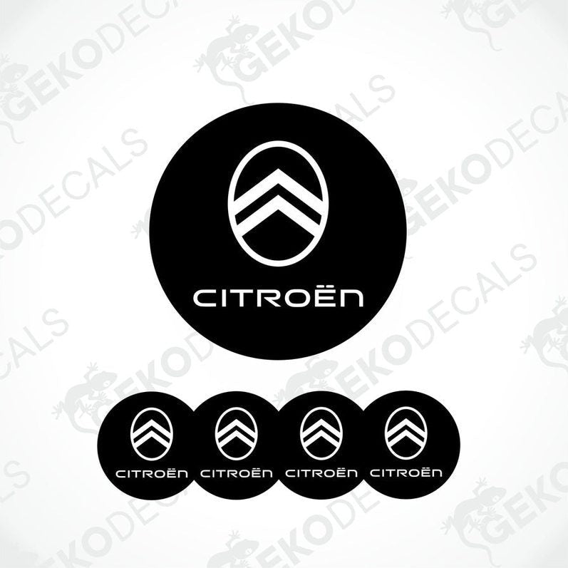 A set of four black vinyl stickers with the word 'CITROEN' and a chevron pattern.