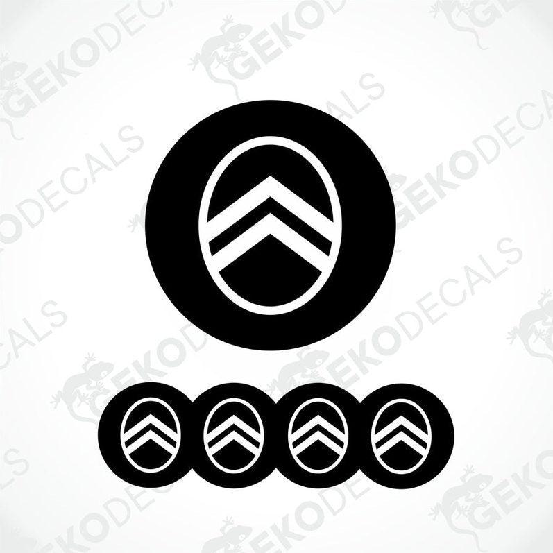 A set of four black and white vinyl stickers with the CITROEN brand logo.