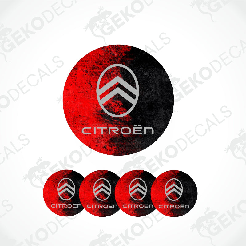 A set of red and black vinyl stickers with the CITROEN brand logo on them.