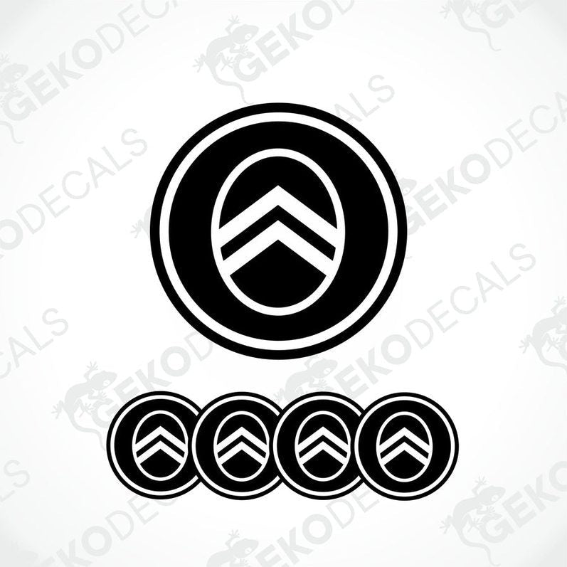 A set of four black and white vinyl stickers with the CITROEN brand logo.