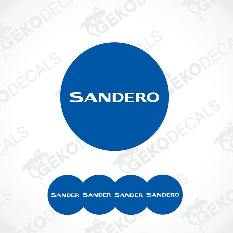 A set of blue vinyl decals for DACIA SANDERO, including one large decal with the text 'SANDERO' and three smaller ones with the text 'Sander'.
