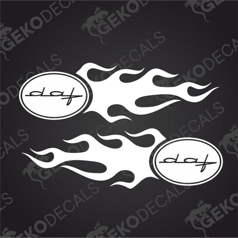 Two black and white diamond-shaped car stickers with the DAF XF logo