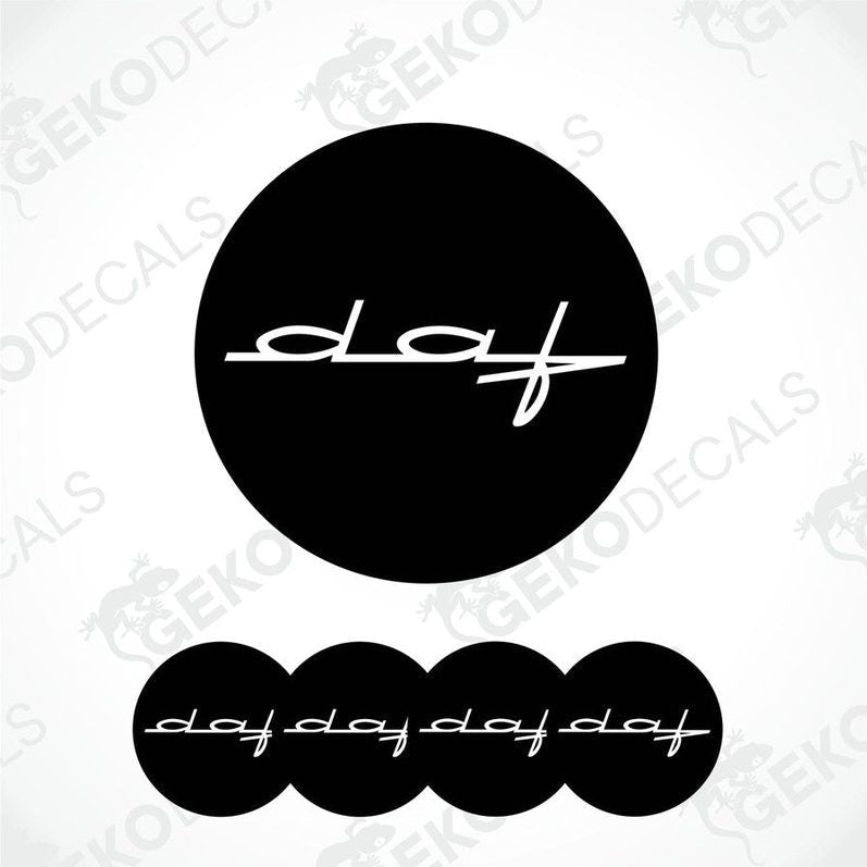Set of four black vinyl decals with the text 'daf' in white.