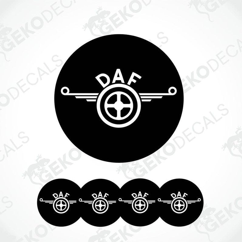 A set of black vinyl decals with the 'DAF' logo in white, displayed on a white background.