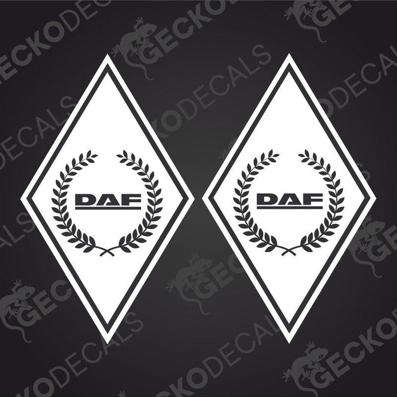 Two black and white geometric shaped decals with the text 'DAF' and a diamond symbol.