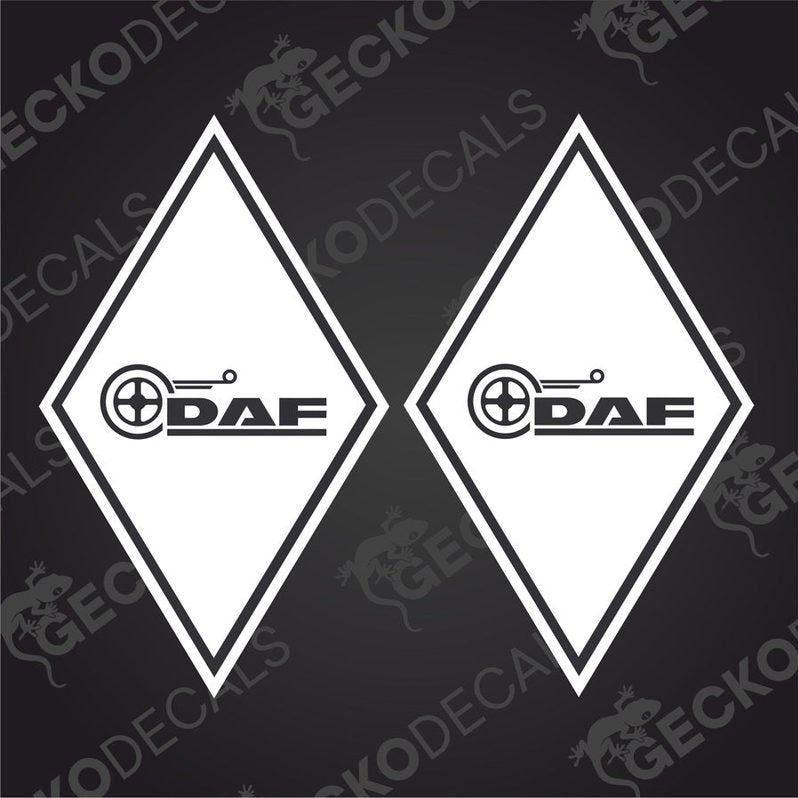 Two black and white geometric shaped decals with the text 'DAF' and a diamond symbol.