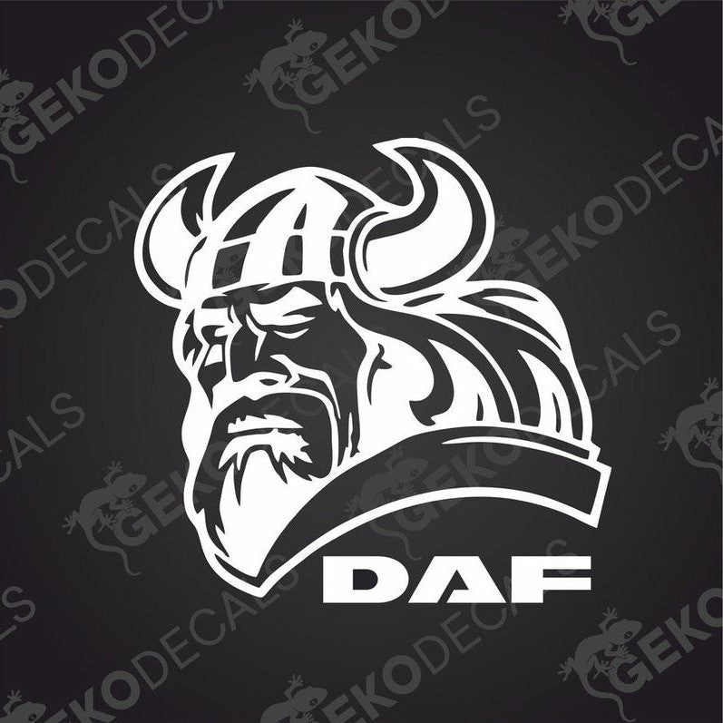 A sticker decal with a Viking helmet design, featuring the letter 'D' in the center.