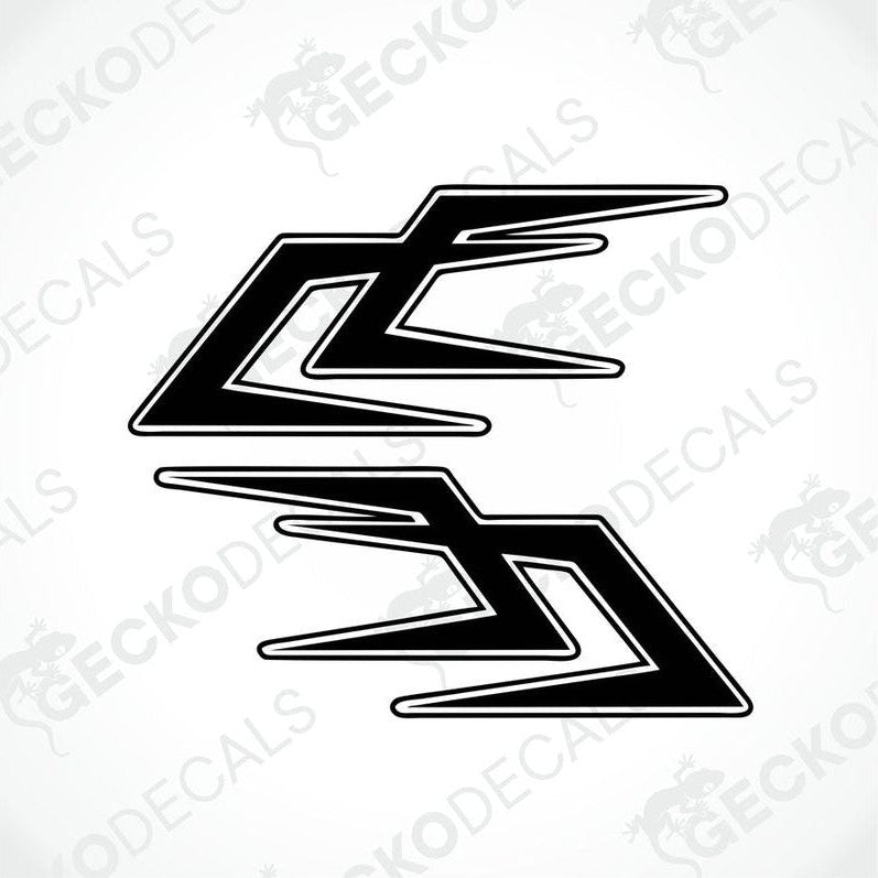 A pair of black arrow-shaped decals intended for use on vehicles, displayed on a white background.