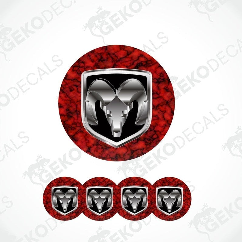 Set of four black vinyl stickers with a silver Dodge image on a white background