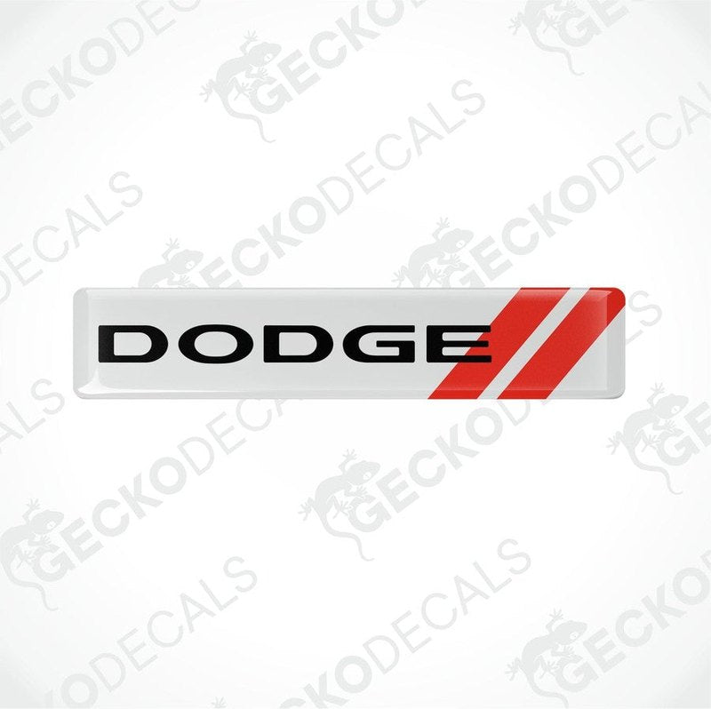White vinyl decals with red stripes and the text 'DODGE' displayed prominently on each decal.