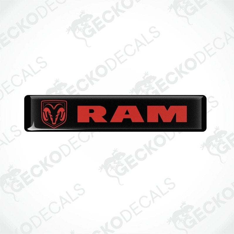 Black vinyl decals with the RAM logo on them, intended for use as car stickers