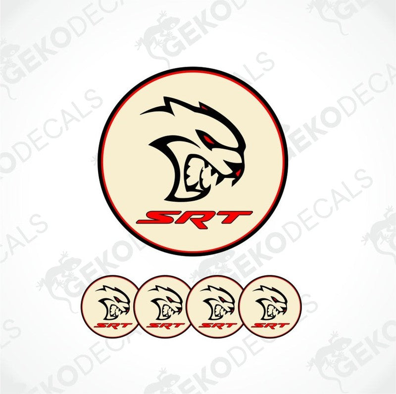 SRT logo with a dragon design on a beige background, featuring the brand 'Gekodecals'.