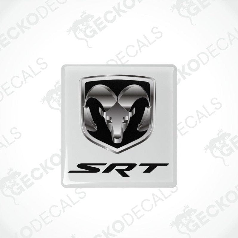 White vinyl stickers with a Dodge SRT logo, placed against a white background.
