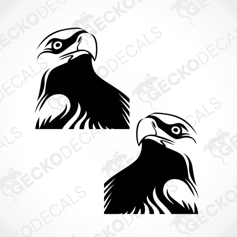 Two black and white eagle decals on a white background, designed for use as vehicle decals or home decor.