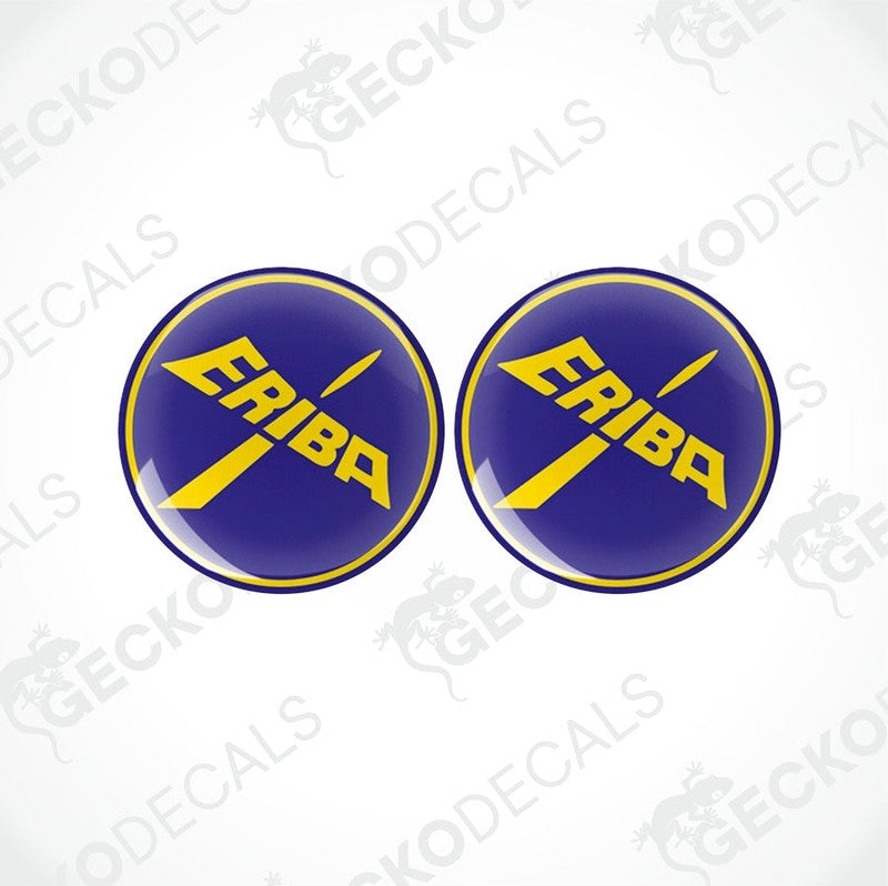 Two round blue and yellow vinyl decals with the ERIBA logo.
