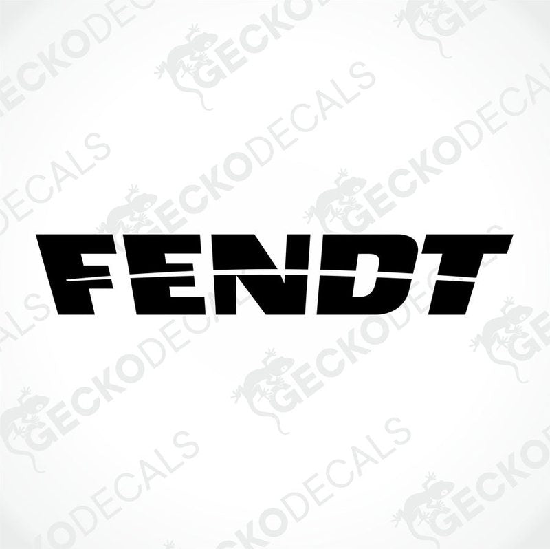 A black die cut sticker with the text 'FENDT' in uppercase letters, delivered on a white background with a Gecko Decals logo at the bottom.