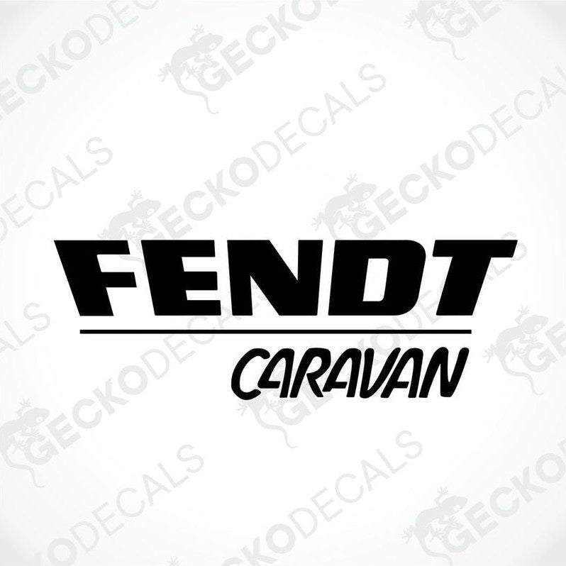 A white vehicle decal with the text 'FENDT CARAVAN' in black. The decal has a solid pattern with no visible background.
