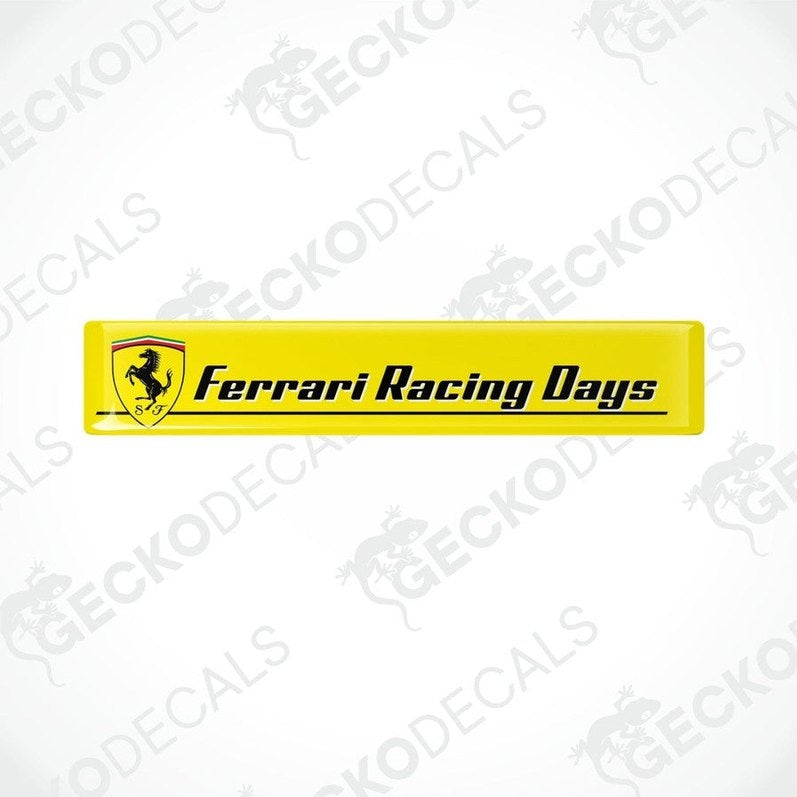 Yellow vinyl stickers with the text 'Ferrari Racing Rays' and the Ferrari logo in the center.