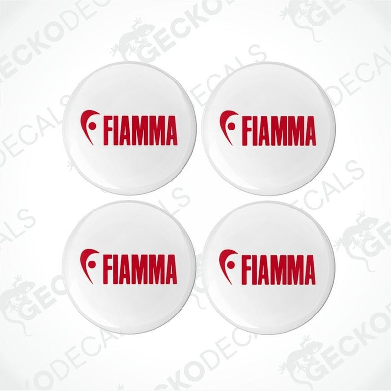 Set of four white vinyl decals with the red 'FIAMMA' brand logo.