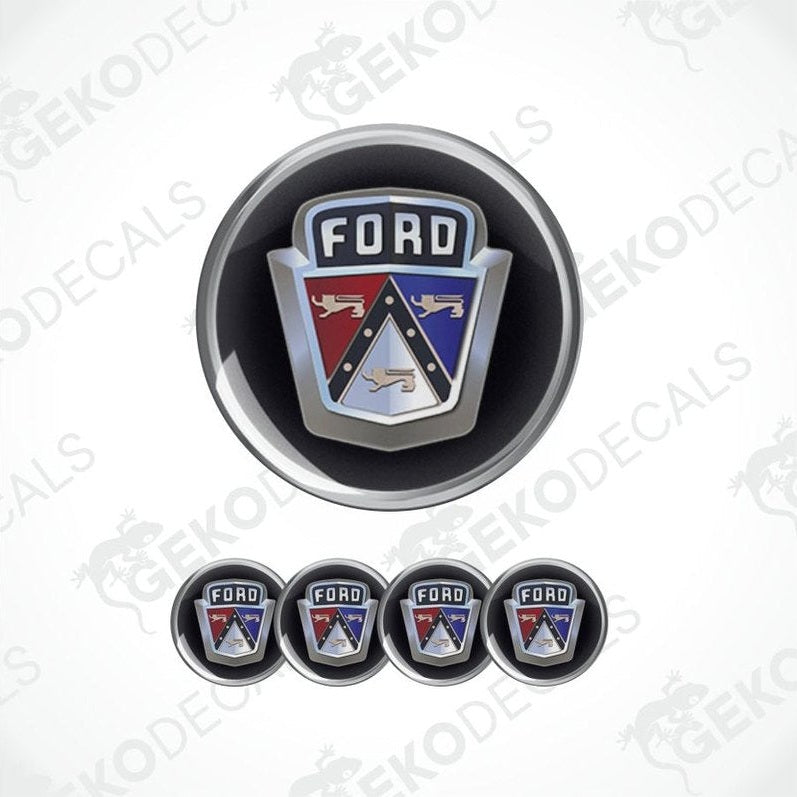 Ford logo with a black background and four smaller logos below on a white background.