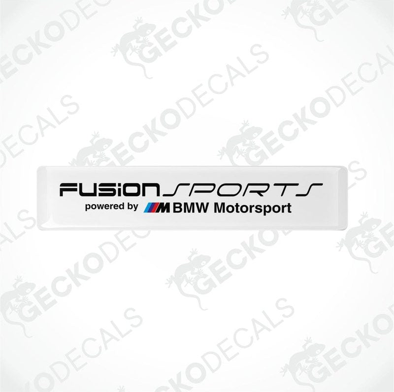 white vinyl decals with white text and the BMW Motorsport logo, one above the other, on a black background.