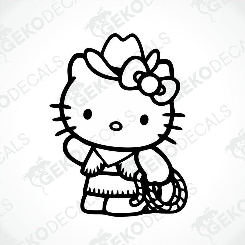 A die cut sticker of Hello Kitty character, black and white design, suitable for car decal.