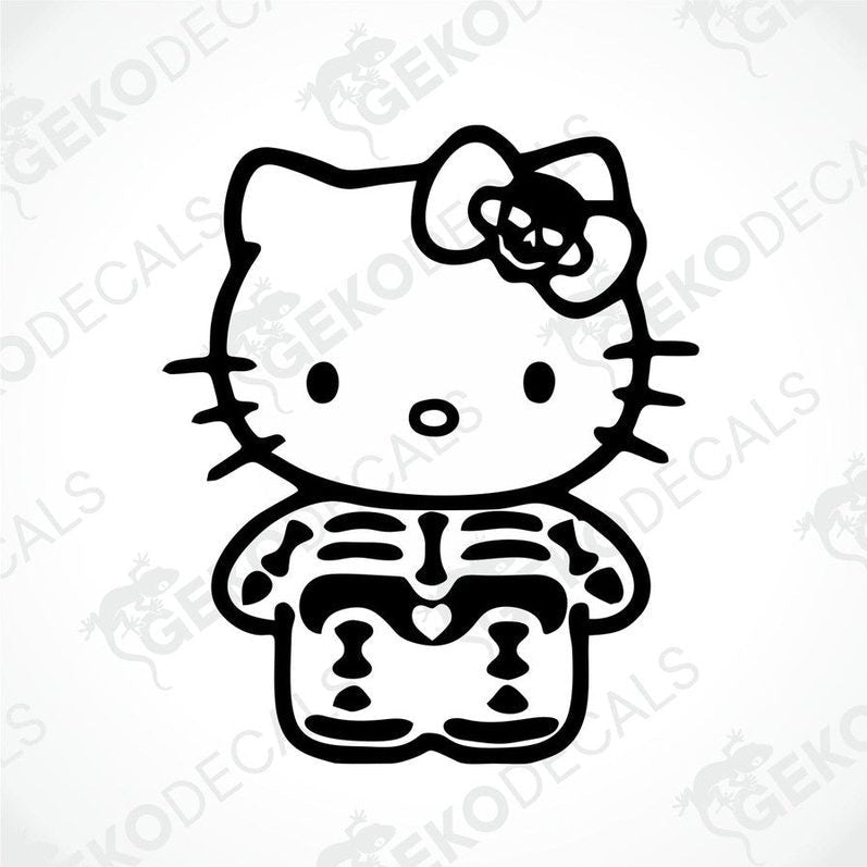 A die cut sticker of Hello Kitty with a bow and heart motif, suitable for car decals.