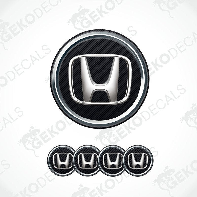 A set of four black vinyl stickers with a Honda logo design, displayed against a white background.