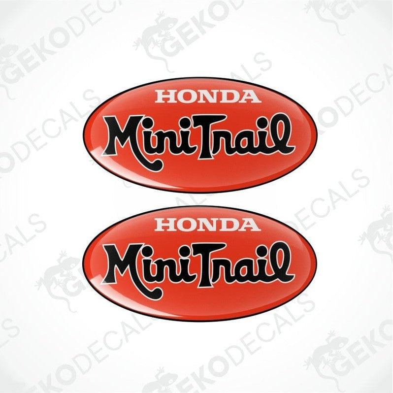 Two Honda Mini Trail decals on a white background with 'Gecko Decals' watermark.