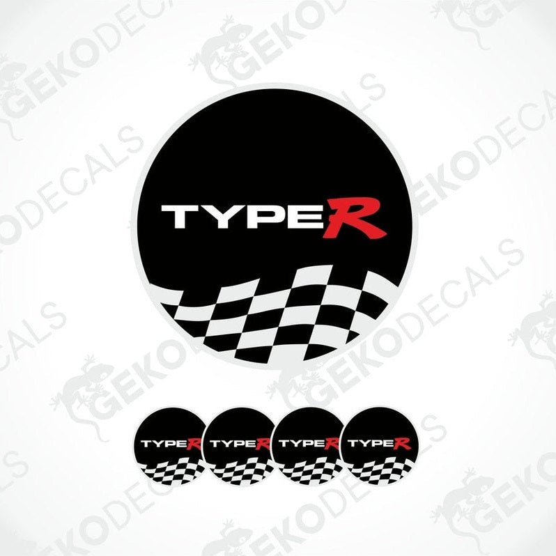 A set of four black vinyl stickers with red and white checkered patterns and the text 'TYPE R' on a white background.