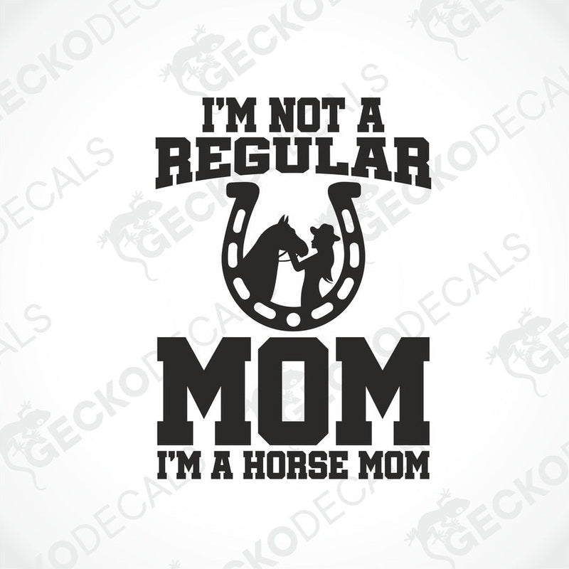 Black die-cut horse mom decal with horseshoe graphic on transfer paper