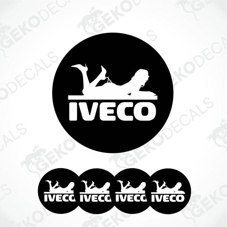 A set of four black and white vinyl decals with the IVECO logo.