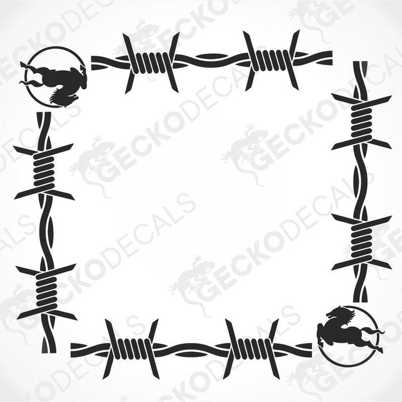 A set of black and white barbed wire side window decals for an IVECO truck.