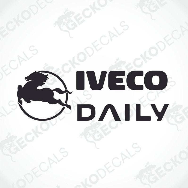 A die cut decal with the text 'IVECO DAILY' and an image of a horse in flight incorporated into the design.