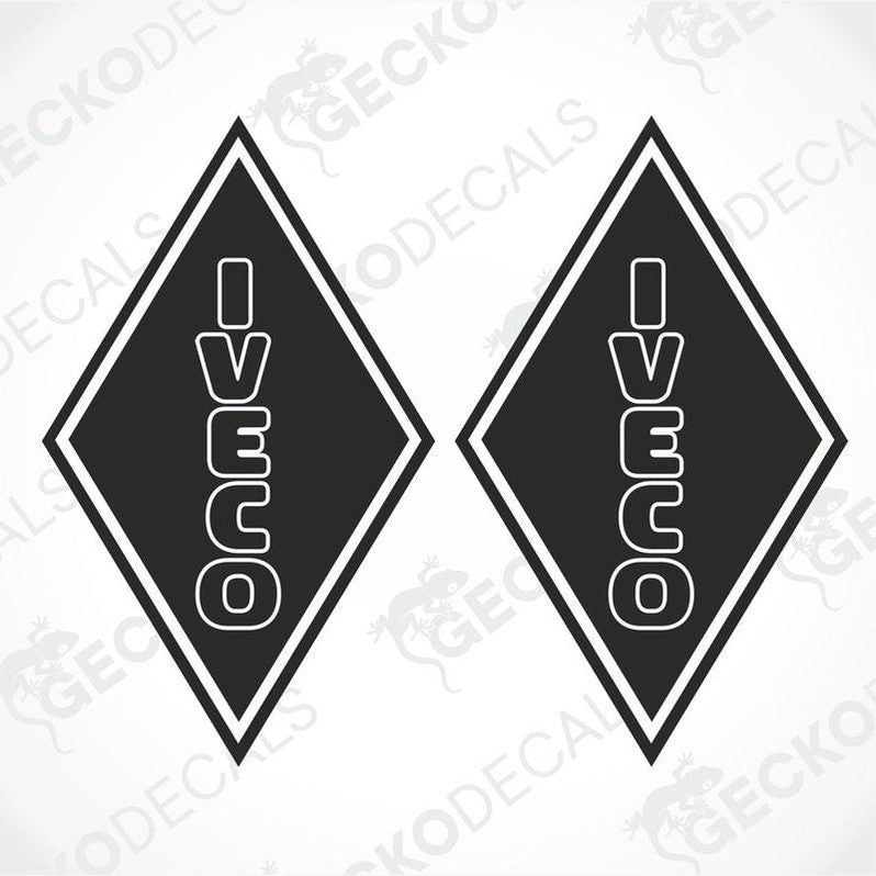 Two black and white diamond-shaped decals with the IVECO brand logo.