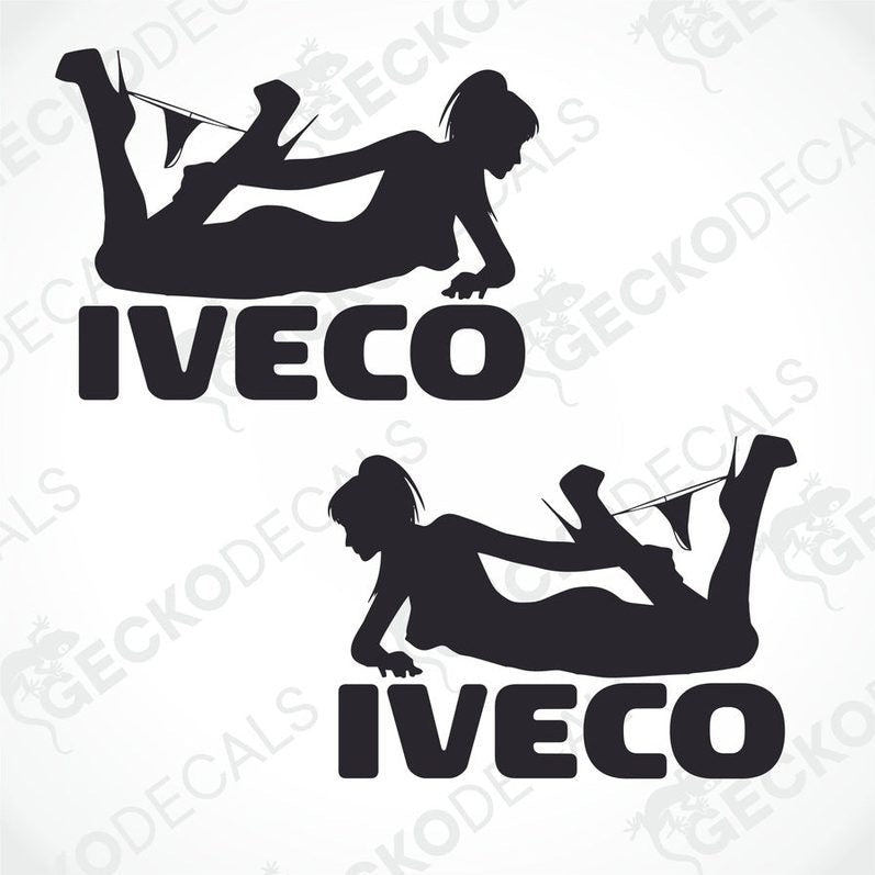 Two black die cut stickers with a girl's figure and the word 'IVECO' on it.