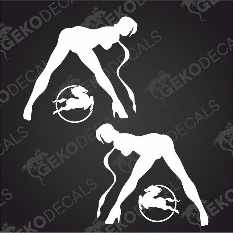 Two black die cut stickers with a girl's figure and the word 'IVECO' on it.