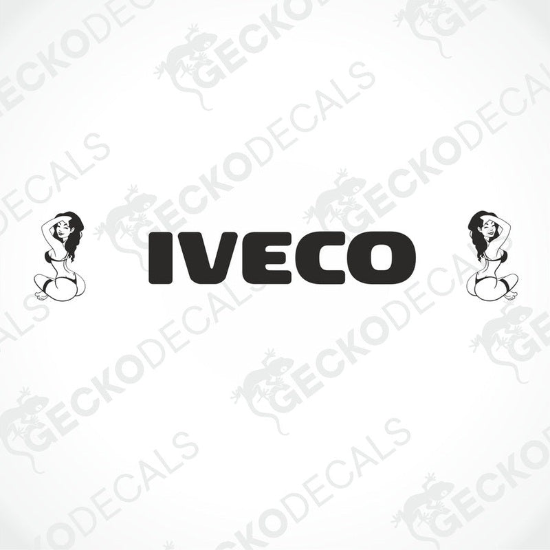 A front view of an IVECO truck windscreen with a die cut decal on it.