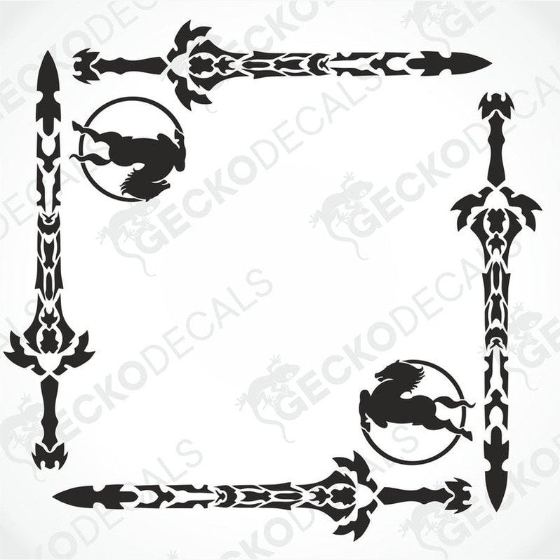 IVECO truck side window decal set with black tribal sword and horse motifs on transfer paper