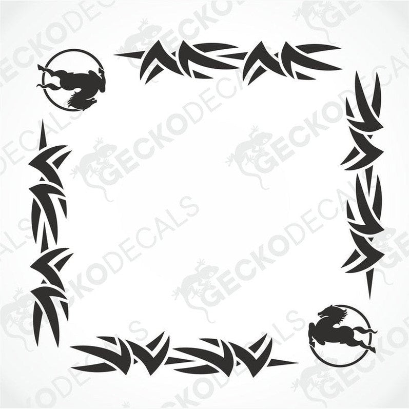 A set of two black tribal design side window decals for an IVECO truck, displayed on a white background.