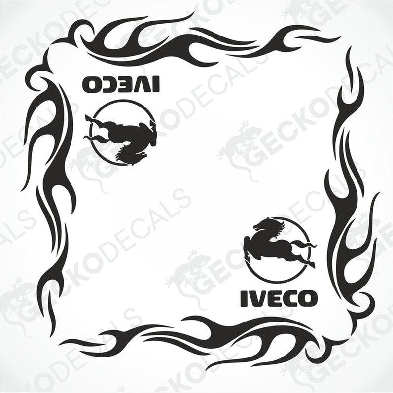 IVECO tribal flame side window decal set with leaping horse logos on transfer paper